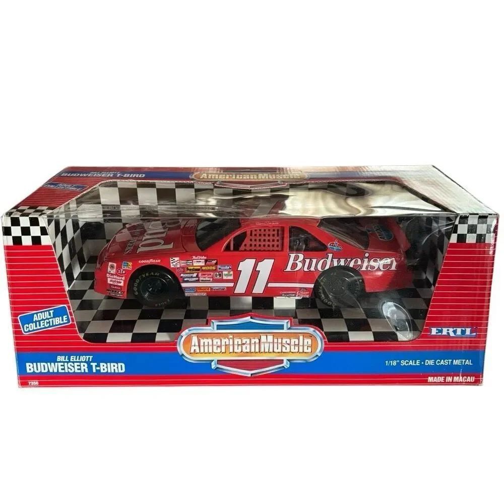 Bill Elliott Budweiser T-Bird ERTL American Muscle 1/19” Scale NASCAR Car